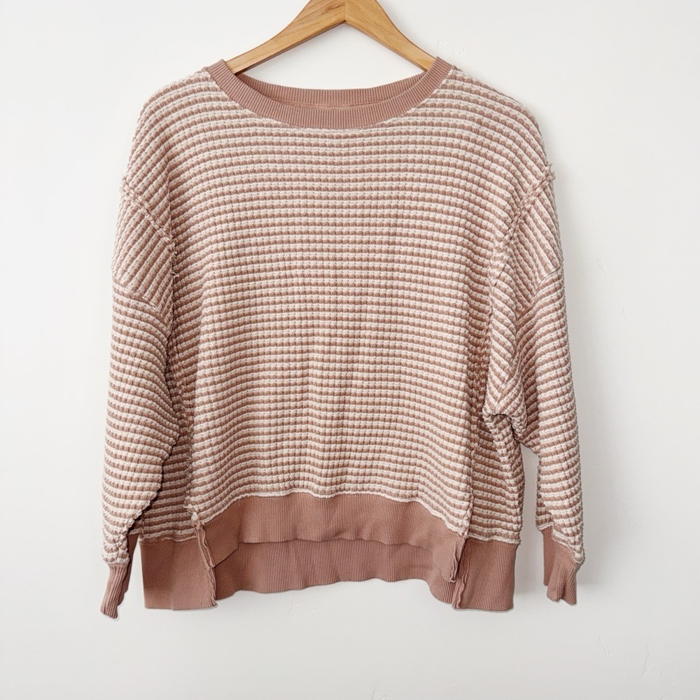 American Eagle Oversized Waffle Knit Drop Shoulder Sweatshirt